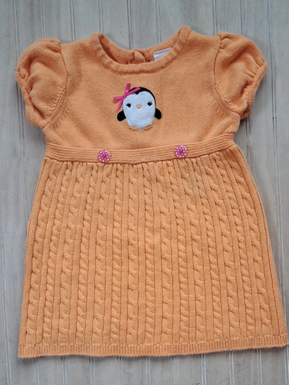 Gymboree Penguin Cable Knit Sweater Dress 100% Cotton Comfy Puff Sleeves